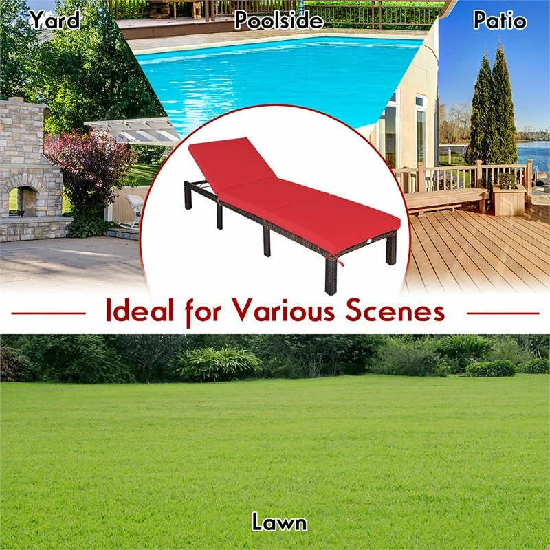 Flash Sale ๐ Costway Rattan & Steel Outdoor Lounge Chair With Removable Cushion In Red ๐งจ - Image 3