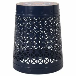 Best Sale 🌟 GDFStudio Jeremias Outdoor Lace Cut Side Table With Tile Top, Dark Blue, Multi-Color 🛒
