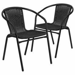Coupon 🥰 Flash Furniture 2 Pack Black Rattan Restaurant Stack Chair 2-TLH-037-BK-GG 🔔