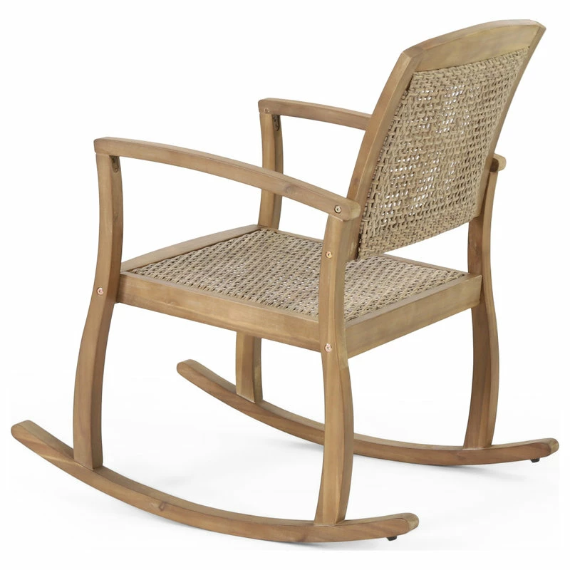 Best Sale 🔥 GDFStudio Uintah Outdoor Acacia Wood And Wicker Rocking Chair (Set Of 2), Light Brown ✨ - Image 11