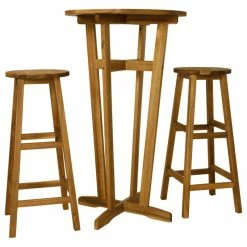 Best Sale 🧨 Vida XL LLC VidaXL Solid Acacia Wood 3 Piece Bar Set Bistro Dining Table And Chair Stool ⌛