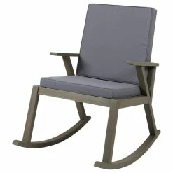 Best Sale 🤩 GDFStudio Andy Outdoor Acacia Wood Rocking Chair With Water-Resistant Cushions, Gray/Dark 👍