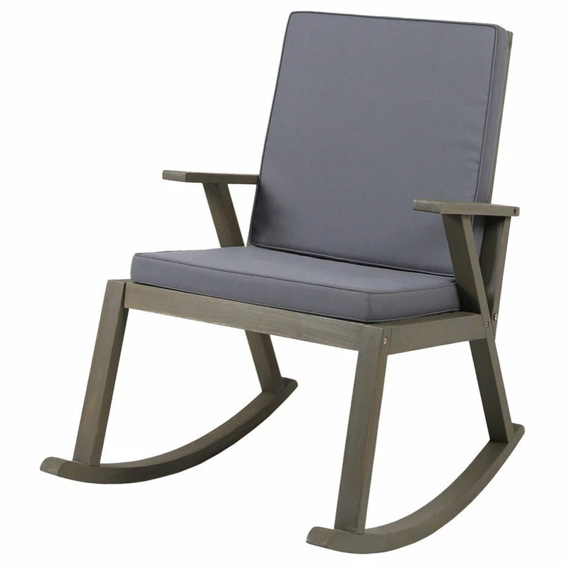 Best Sale 🤩 GDFStudio Andy Outdoor Acacia Wood Rocking Chair With Water-Resistant Cushions, Gray/Dark 👍