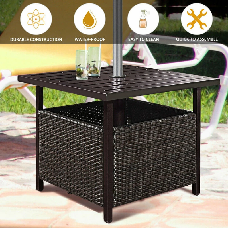 Deals ๐ Costway Brown Rattan Wicker Steel Side Table Outdoor Furniture Deck Patio ๐ - Image 3