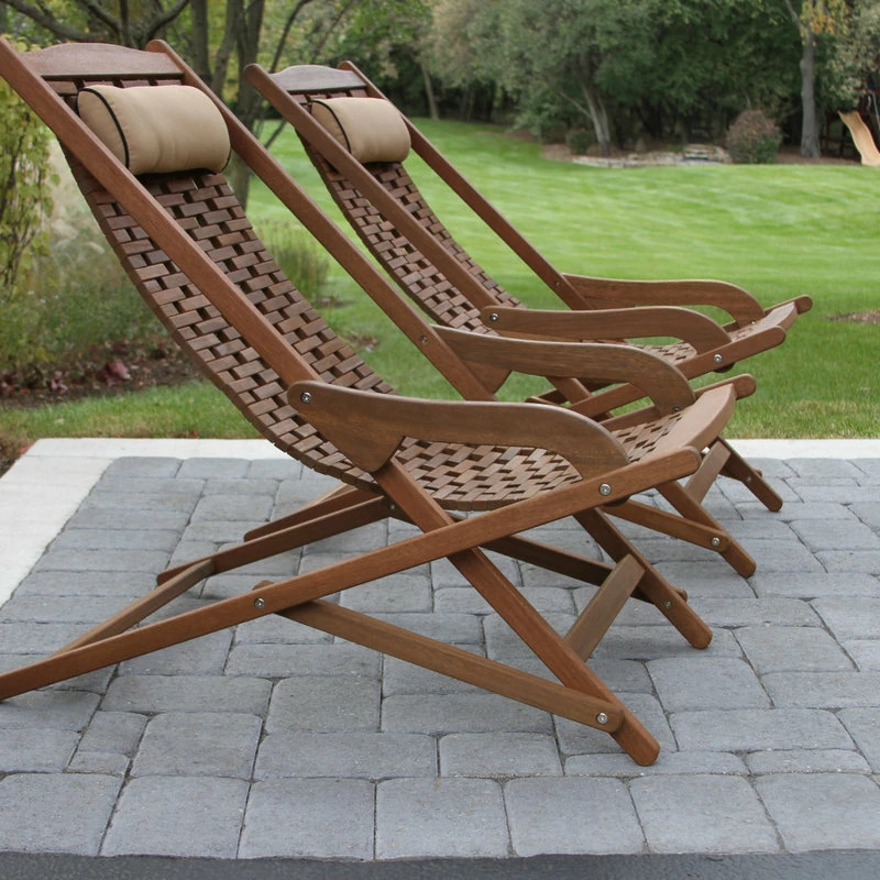 Wholesale 😀 Outdoor Interiors Cambria Eucalyptus Folding Swing Lounge Chair With Beige Pillow 🔔 - Image 3