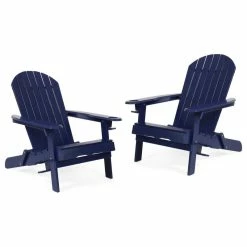 Cheapest ✨ GDFStudio Javion Outdoor Acacia Wood Folding Adirondack Chairs, Set Of 2, Navy Blue 🔔