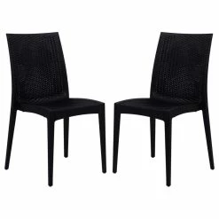 Hot Sale 🥰 Leisuremod Weave Mace Indoor Outdoor Patio Chair, Set Of 2, Black 🎁