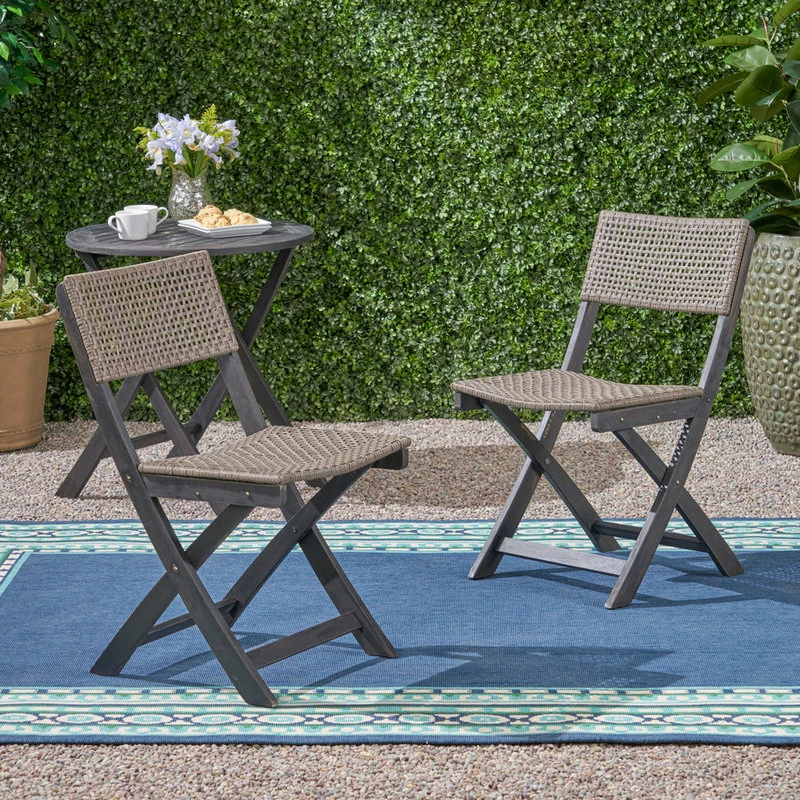 Wholesale ❤️ GDFStudio Truda Acacia Wood Foldable Bistro Chairs, Set Of 2, Dark Gray, Brown Wicker ❤️ - Image 2