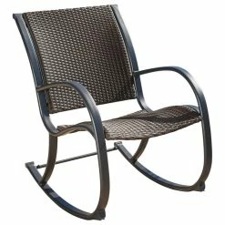 Buy ✔️ GDFStudio GDF Studio Leann Outdoor Dark Brown Wicker Rocking Chair 🎁