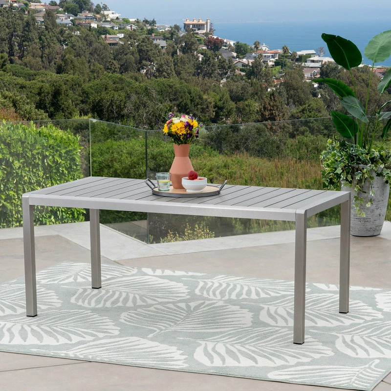 Best reviews of ๐ฏ GDFStudio Coral Outdoor Aluminum Dining Table With Faux Wood Top, Gray โจ - Image 2