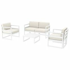 Cheap ✔️ Compamia Mykonos 4 Person Lounge Set White With Acrylic Fabric Natural Cushion ✨