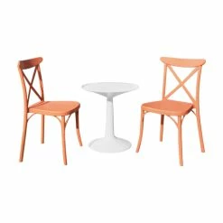 New 🥰 Strata Furniture Xenia Bistro Set, Coral, White ❤️