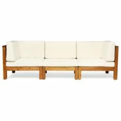 Flash Sale ⭐ GDFStudio GDF Studio Dawson Outdoor 3-Seater Acacia Wood Sectional Sofa Set, Teak/Beige 😉