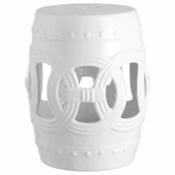 Hot Sale 😀 JONATHAN Y Lucky Coins 16" Chinese Ceramic Drum Garden Stool, White 🎉