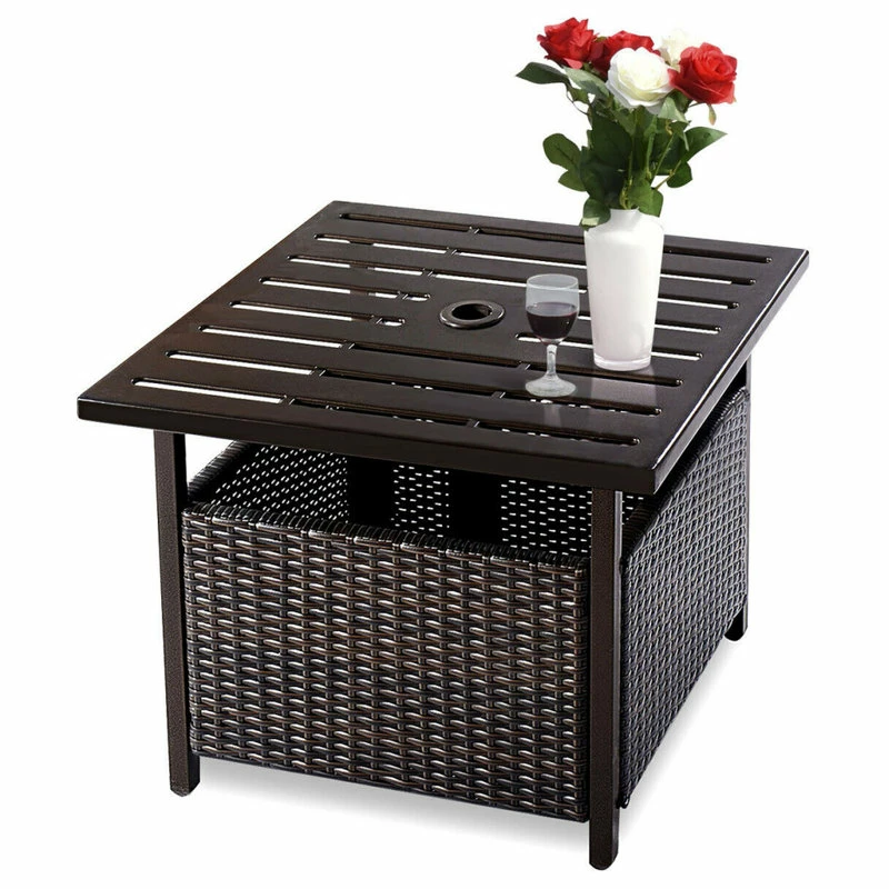 Deals ๐ Costway Brown Rattan Wicker Steel Side Table Outdoor Furniture Deck Patio ๐