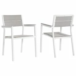 Outlet ⌛ LexMod Maine Dining Armchairs, Outdoor Aluminum, Set Of 2, White/Light Gray 🔔