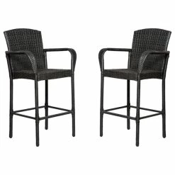 Promo 🔥 Westin Trends WestinTrends 47" All Weather Outdoor Patio Wicker Barstool (Set Of 2), Black 🌟