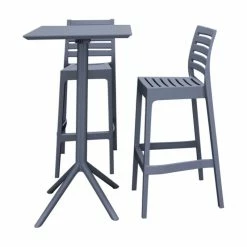 Best Sale 🤩 Compamia Sky Ares Square Bar Set With 2 Barstools Dark Gray ✨