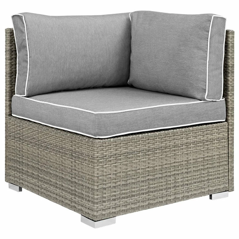 Brand new ๐ LexMod Repose Outdoor Wicker Rattan Corner, Light Gray/Gray ๐ - Image 4