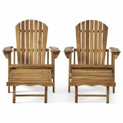 Brand new 🔥 GDFStudio GDF Studio Katherine Outdoor Reclining Wood Adirondack Chairs, Set Of 2, Natural ⌛