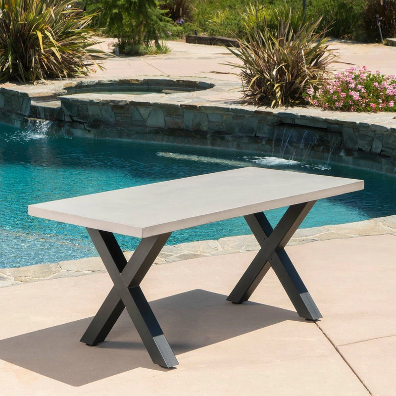 Best deal ๐ฏ GDFStudio GDF Studio Galatian Outdoor White Concrete Dining Table With Black Iron Legs ๐ - Image 2