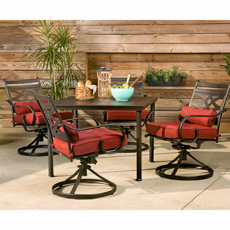 Cheapest 🤩 Hanover Montclair 5-Piece Patio Dining Set With Rockers And Square Table, Chili Red 👍 - Image 5
