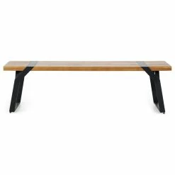 Deals 😀 GDFStudio Pepple Outdoor Acacia Wood Dining Bench, Teak And Black 🥰