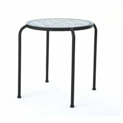 Hot Sale 👏 GDFStudio GDF Studio Sindarin Outdoor Blue And White Ceramic Tile Iron Frame Side Table 🧨