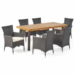 Coupon ✔️ GDFStudio GDF Studio 7-Piece Randy Outdoor Acacia Wood/Wicker Dining Set With Cushions 🛒