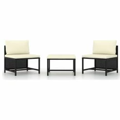 Wholesale 👏 Vida XL LLC VidaXL Patio Sofa Set With Cushions 3 Pieces Black Poly Rattan Garden Lounge ✔️