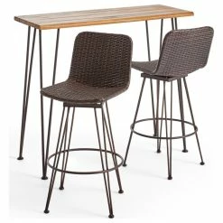 Discount ✨ GDFStudio Taylor Outdoor 2 Seater Industrial Acacia Wood And Iron Bar Set 😉