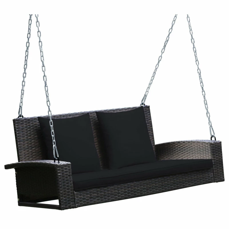 Flash Sale π Costway 2-Person Patio Rattan Hanging Porch Swing Bench Chair Cushion Black π§¨