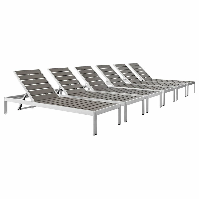 Cheapest ๐ LexMod Shore Chaise Outdoor Aluminum, Set Of 6, Silver Gray ๐ - Image 4