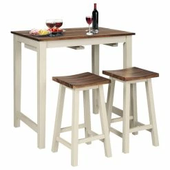 Cheapest 🛒 Costway 3-Piece Bar Table Set Counter Pub Table& 2 Saddle Bar Stools W/ Hanging 🎁
