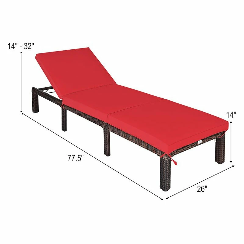 Flash Sale ๐ Costway Rattan & Steel Outdoor Lounge Chair With Removable Cushion In Red ๐งจ - Image 4