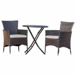 Coupon 😀 GDFStudio GDF Studio 3-Piece Dorchester Outdoor Brown Wicker Bistro Set With Cushion 👍