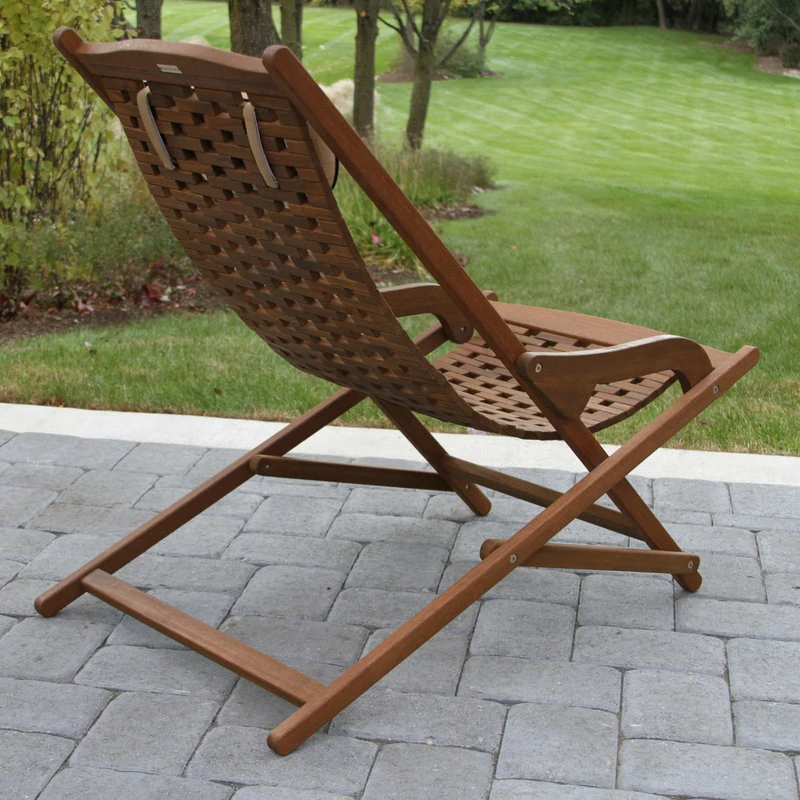 Wholesale 😀 Outdoor Interiors Cambria Eucalyptus Folding Swing Lounge Chair With Beige Pillow 🔔 - Image 7