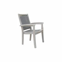 Best deal 😉 Outdoor Interiors Gray Wash Eucalyptus And Driftwood Gray Wicker Stacking Dining Chair 🎁