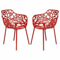 Discount 🧨 Leisuremod Modern Devon Aluminum Chair With Arm, Set Of 2, Red ✔️