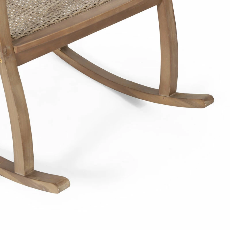 Best Sale 🔥 GDFStudio Uintah Outdoor Acacia Wood And Wicker Rocking Chair (Set Of 2), Light Brown ✨ - Image 6