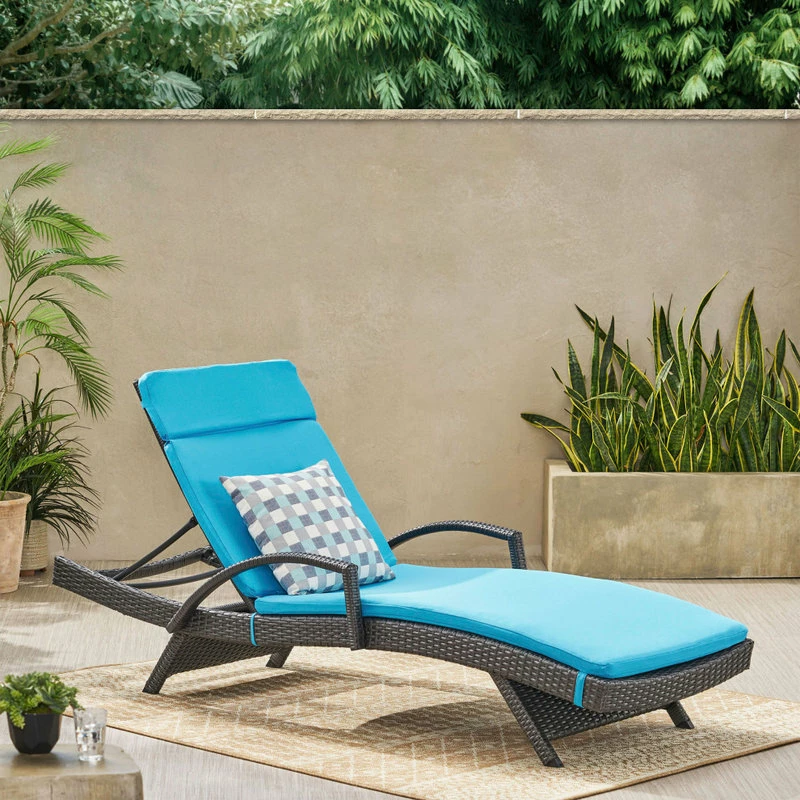 Discount ⌛ GDFStudio GDF Studio Solaris Outdoor Gray Wicker Armed Chaise Lounge With Cushion, Blue 🎉 - Image 2