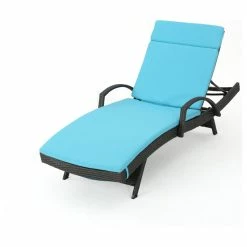 Discount ⌛ GDFStudio GDF Studio Solaris Outdoor Gray Wicker Armed Chaise Lounge With Cushion, Blue 🎉