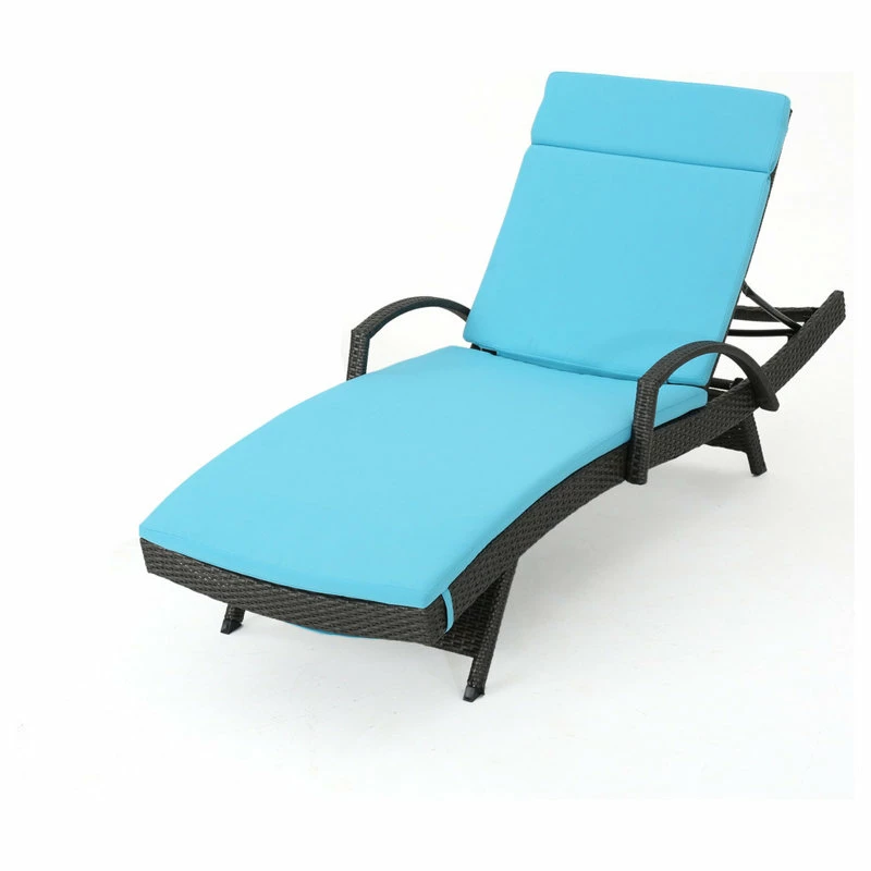 Discount ⌛ GDFStudio GDF Studio Solaris Outdoor Gray Wicker Armed Chaise Lounge With Cushion, Blue 🎉