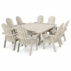 Wholesale 🔔 Polywood Vineyard Adirondack 9-Piece Nautical Trestle Dining Set, Sand 😀