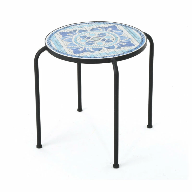 Hot Sale ๐ GDFStudio GDF Studio Sindarin Outdoor Blue And White Ceramic Tile Iron Frame Side Table ๐งจ - Image 4