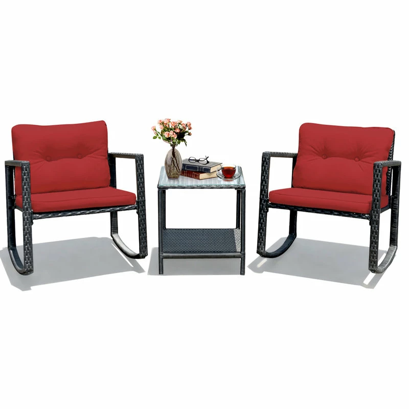 Wholesale ๐ Costway 3PCS Patio Rattan Furniture Set Rocking Chairs Cushioned Sofa Burgundy โจ
