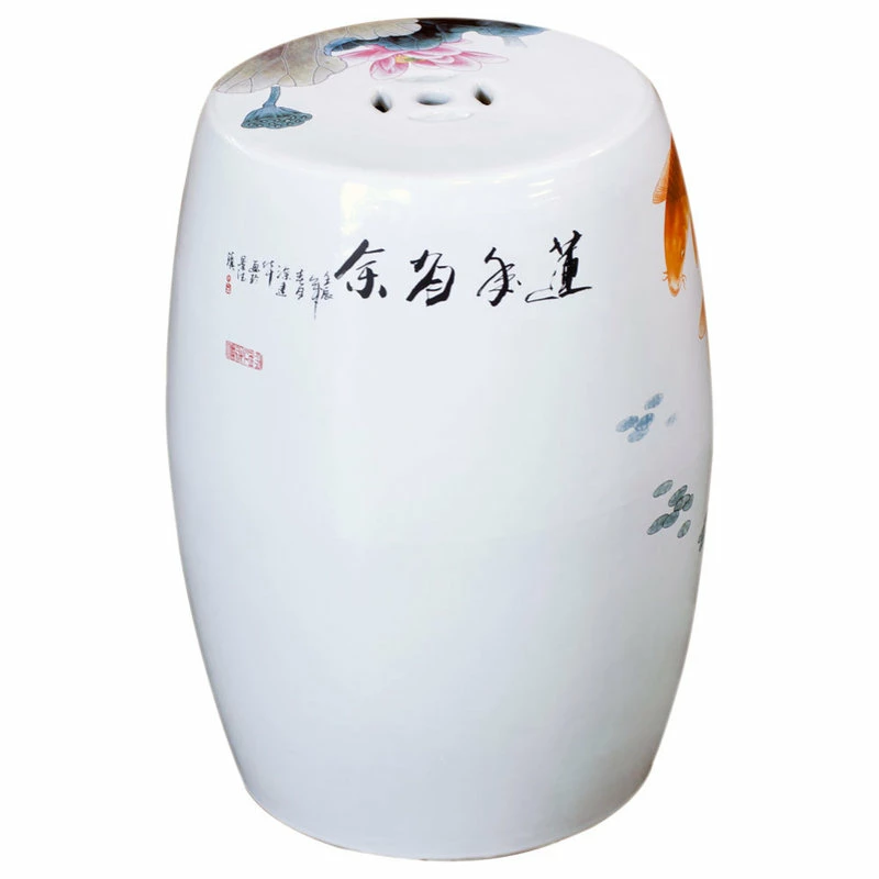 Coupon ๐ China Furniture And Arts White Porcelain Koi Fish Lotus Pond Motif Asian Garden Stool ๐ฏ - Image 3