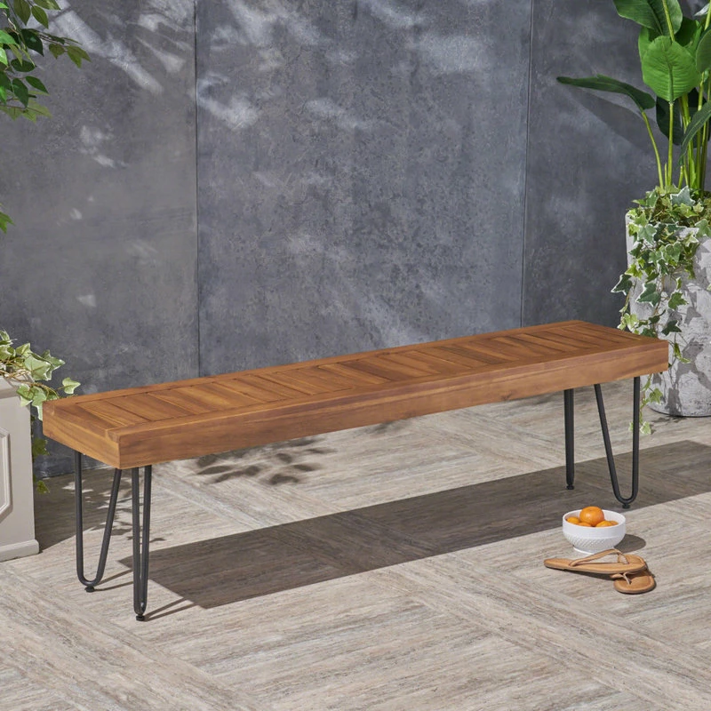 Top 10 😍 GDFStudio GDF Studio Abbet Outdoor Industrial Wood And Metal Bench, Teak/Black Metal 😉 - Image 3