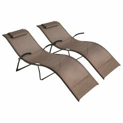 Best deal 👏 Crestlive Products 2-Piece Outdoor Patio Portable Folding Reclining Chaise Lounge Chairs, Brown 👏