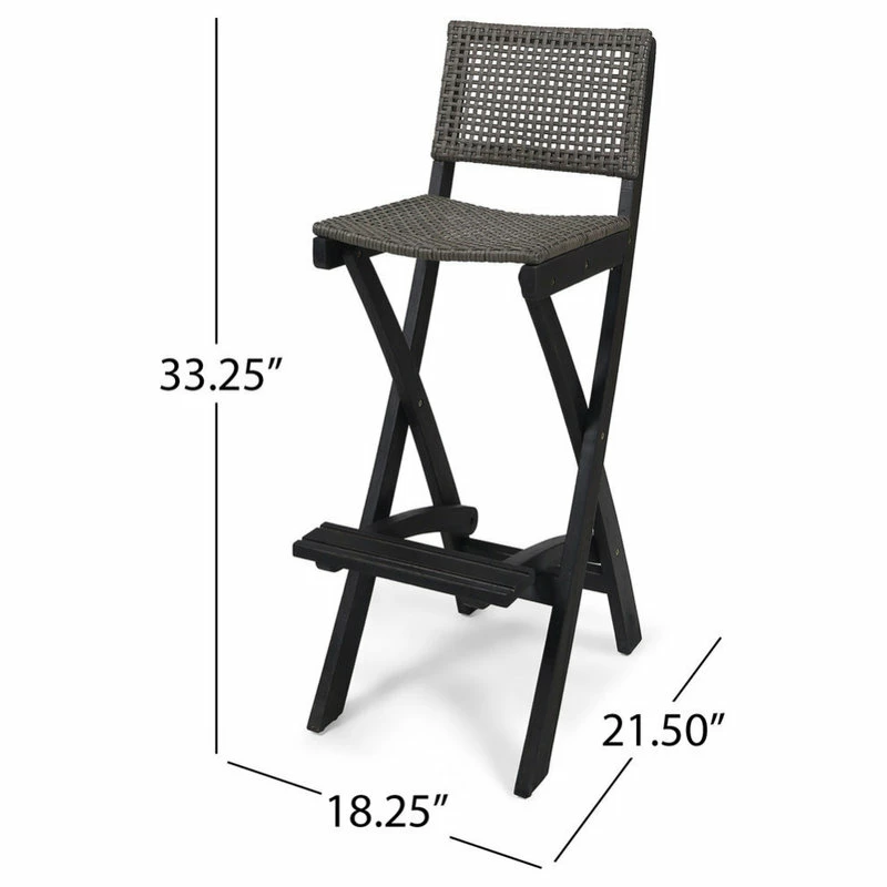 Wholesale ๐งจ GDFStudio Elizabeth Outdoor 26" Square 3-Piece Wood And Wicker Bar Height Set, Dark Gray ๐ - Image 4